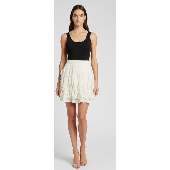 BCBGMAXAZRIA Black & Ivory Tiered Ruffle Cocktail Dress